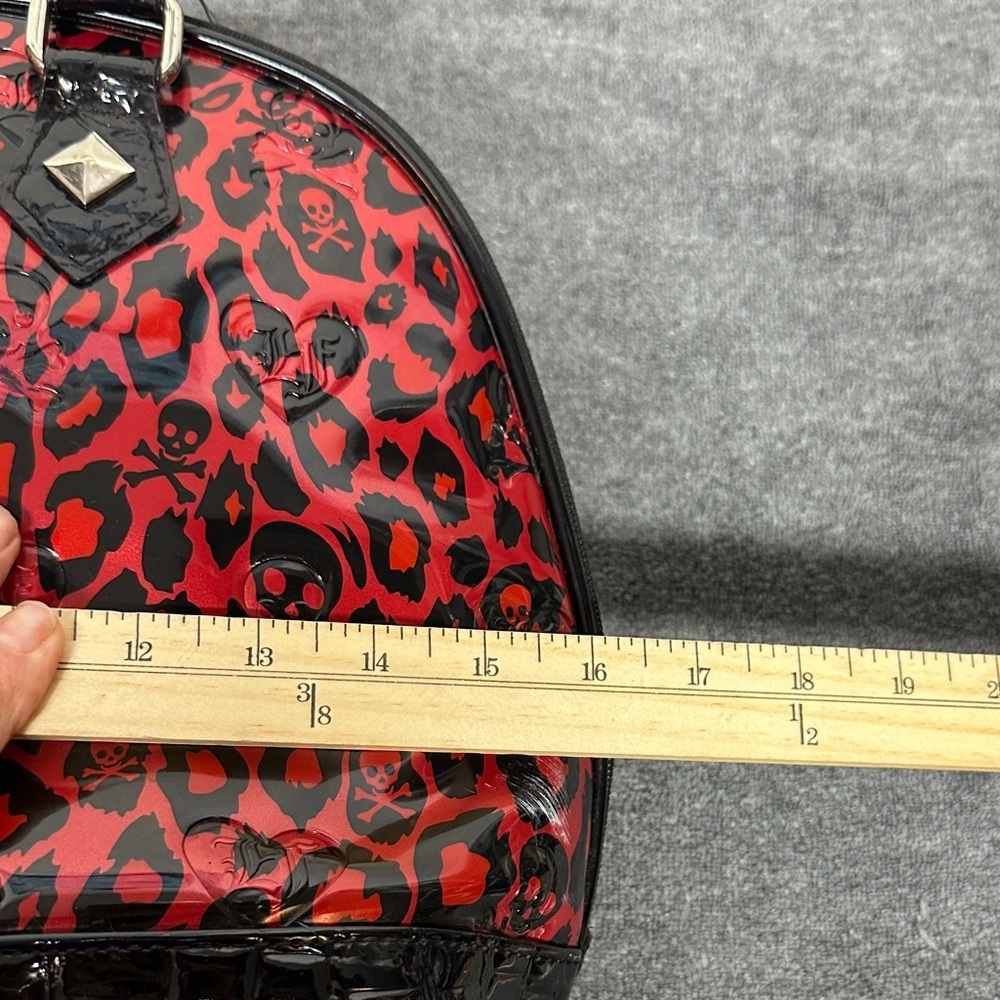 LOUNGEFLY Leopard Skull Embossed Dome Double Zipper Satchel Bag Purse Punk Goth - Picture 7 of 11
